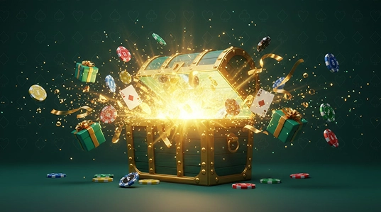 TrueLuck | TrueLuck glanzende schatkist vol gouden munten, casino fiches en kristallen